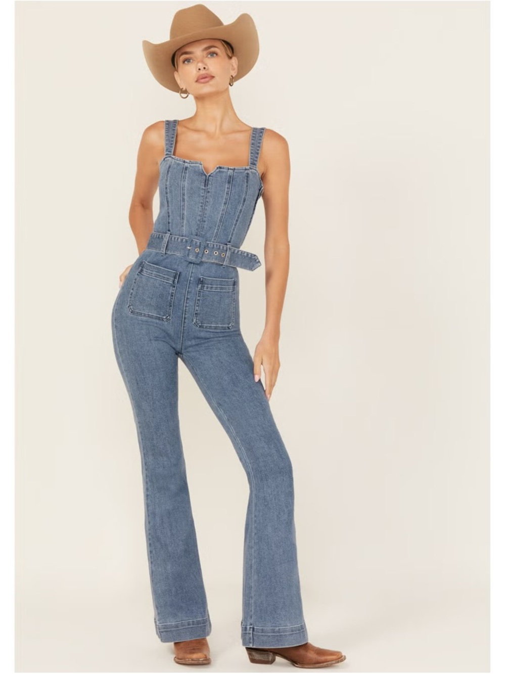 Show Me Your MuMu Blue Denim Corset Jumpsuit